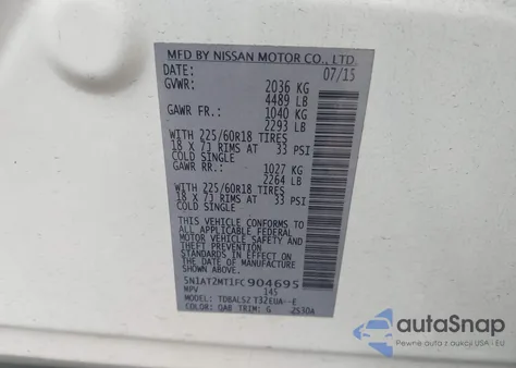 2015 Nissan Rogue Sl из США, поврежденный, VIN 5N1AT2MT1FC904695